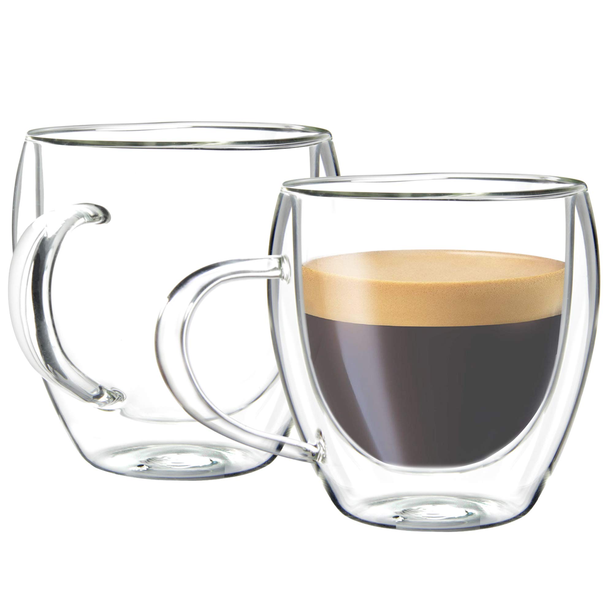 Youngever 2 Pack 160ML Glass Espresso Mugs, Double Wall Thermo Insulated Glass Coffee Cups, Glass Coffee Mugs (Tall)