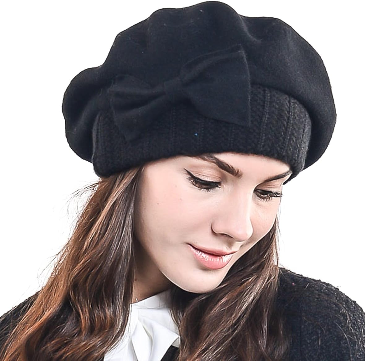 F&N STORY Lady French Beret Wool Beret Chic Beanie Winter Hat Jf-br034 (HY022-Black) at  Women’s Clothing store