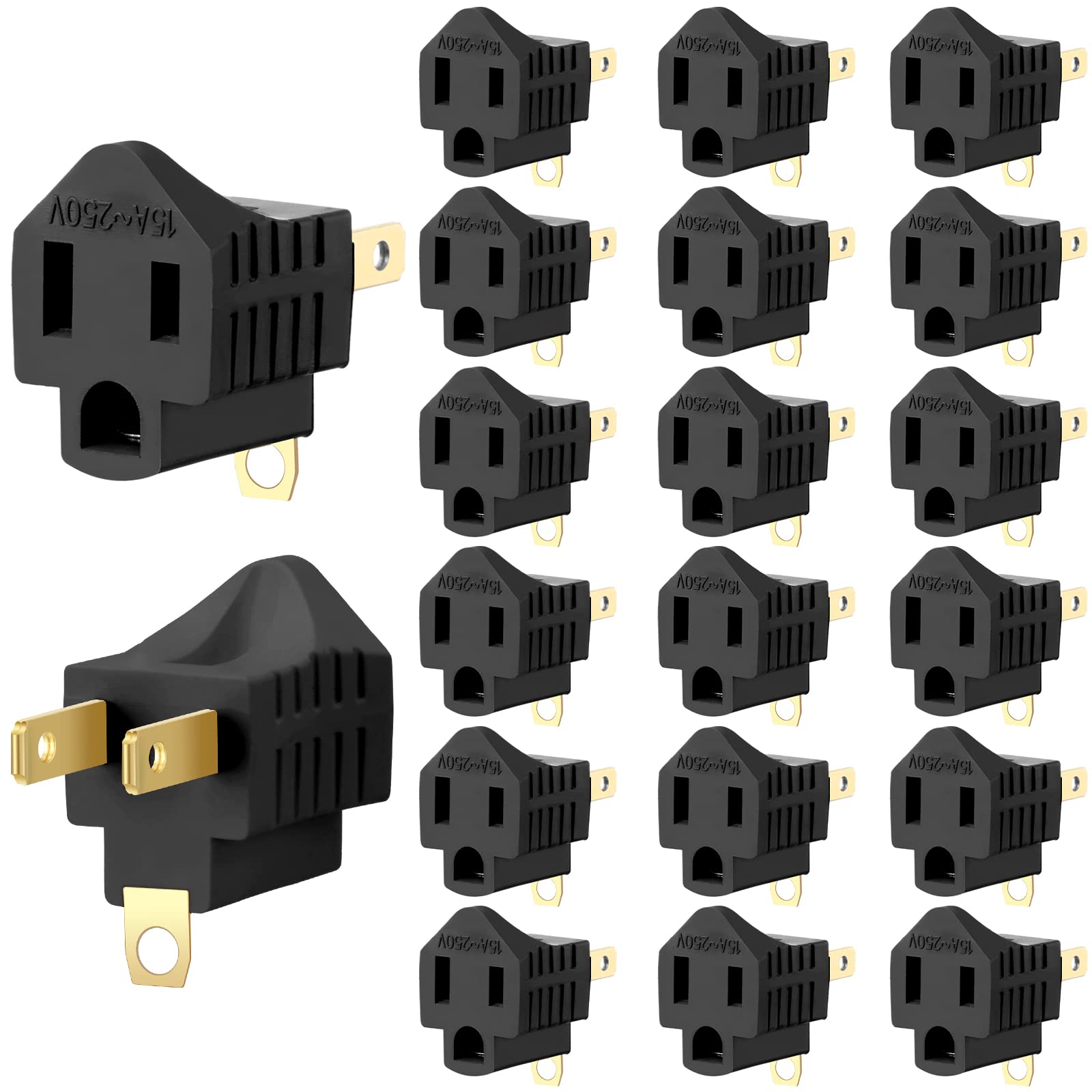 Photo 1 of 20 Pieces 3 Prong to 2 Prong Adapter Polarized 3 Pin to 2 Pin Power for Wall, Grounding Converter Adapter, Outlets Plugs Household Appliances(Black)