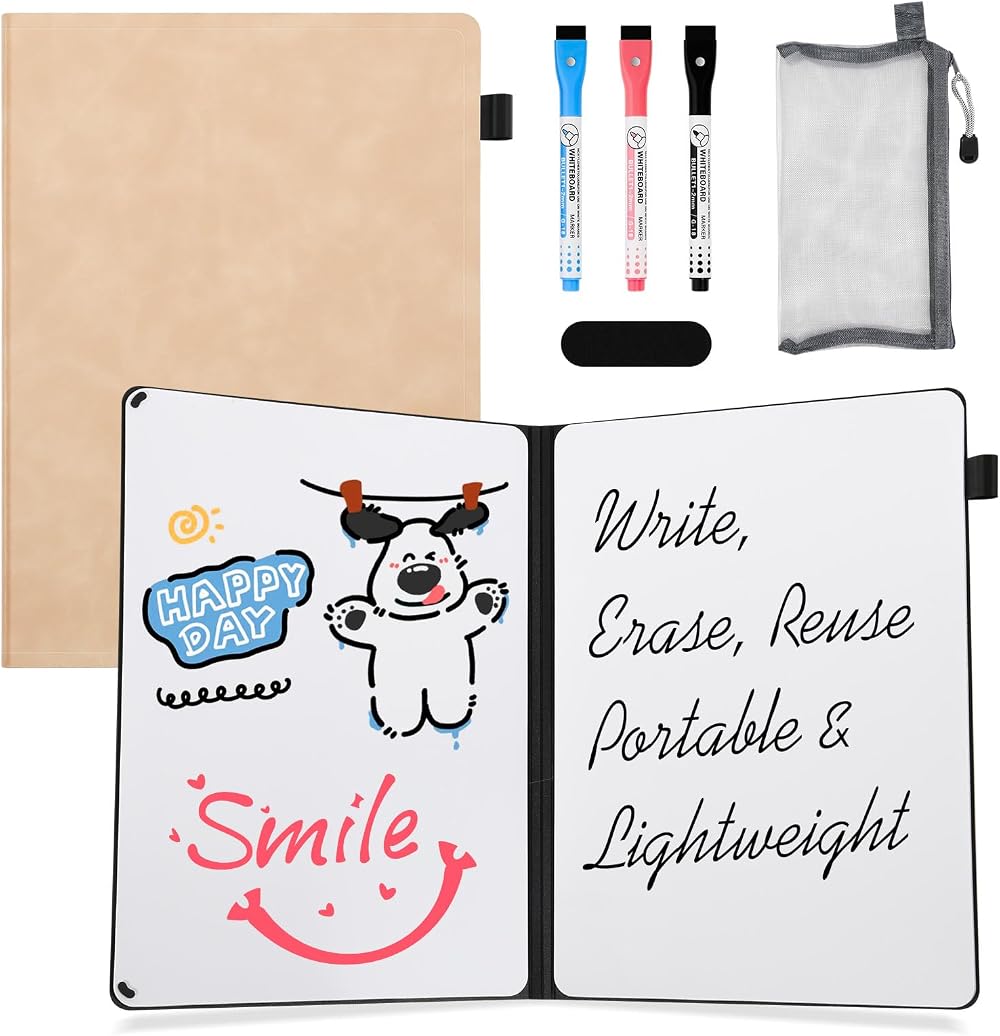 AGM Dry Erase Mini Whiteboard A4 Pink with 3 Pens Eraser Mesh Bag