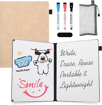 AGM Dry Erase Mini Whiteboard A4 Pink with 3 Pens Eraser Mesh Bag