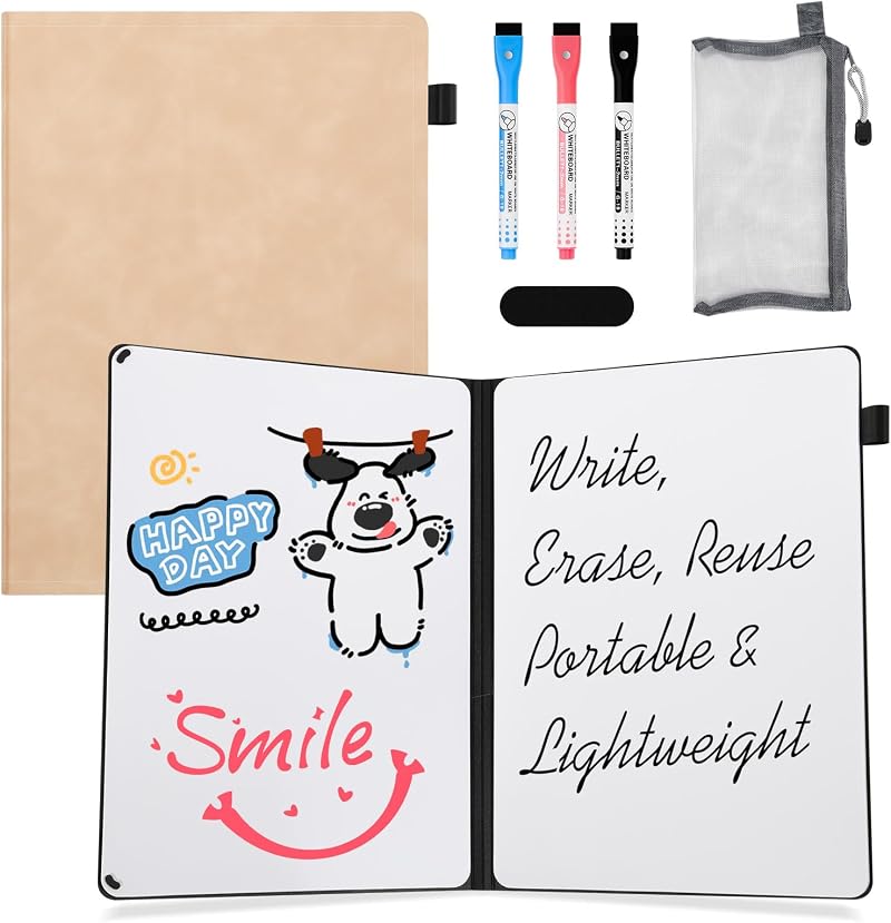 AGM Dry Erase Mini Whiteboard A4 Pink with 3 Pens Eraser Mesh Bag