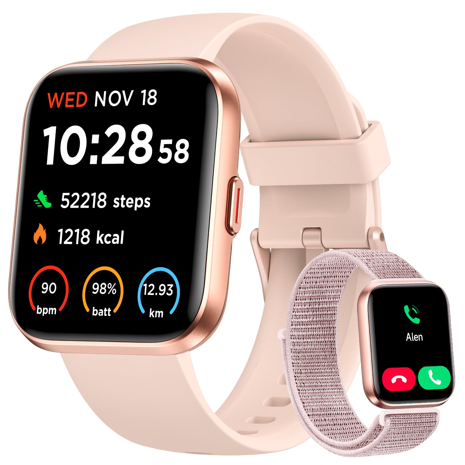 Photo 1 of *MINOR DAMAGE - USED*
Woneligo Smart Watch for Women, Answer/Make Calls, Alexa Built-in, 1.85" Touch Screen Fitness Tracker for Android & iPhone, Heart Rate/Sleep/SpO2 Monitor Smartwatch, IP68 Waterproof (Rose Gold)