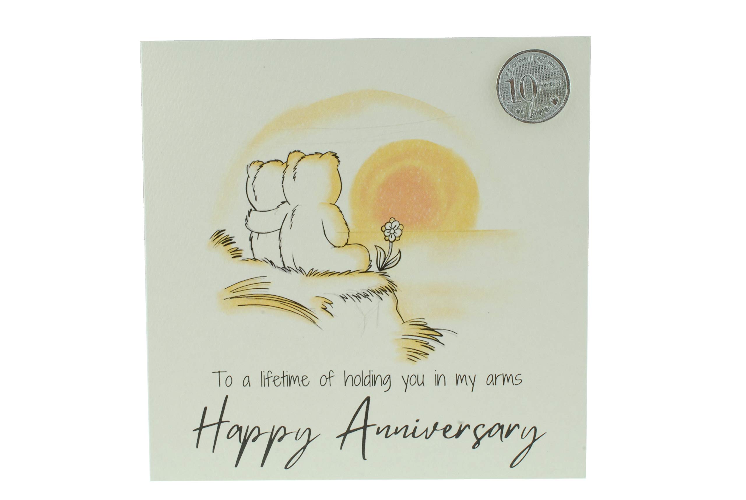 Cute 10 Year Anniversary Card, Sunset Bears – Free Metal 10th Anniversary Love Token Gift (gc-annisunset10)