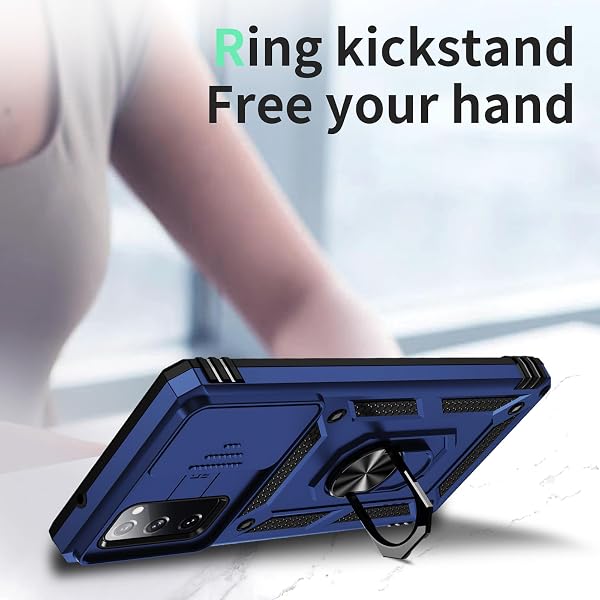 WEYCOLOR FOR SAMSUNG GALAXY S20 FE 5G CASE WITH CAMERA LENS COVER, HD SCREEN PROTECTOR, 10 FT MILITARY GRADE DROP PROTECTION, MAGNETIC RING HOLDER KICKSTAND PROTECTIVE PHONE CASE, NAVY BLUE
