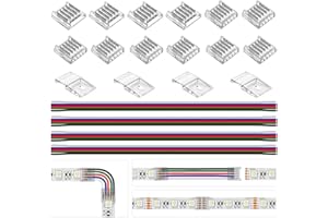 BTF-LIGHTING SMD 5 Pin 12mm 0.47in Width Transparent Connector Kit, 4xGapless Solderless 8pcs Corner Connectors,4pcs 5.9in Long 22AWG Extension Wires,Support 5050 SMD RGBW LED Strip
