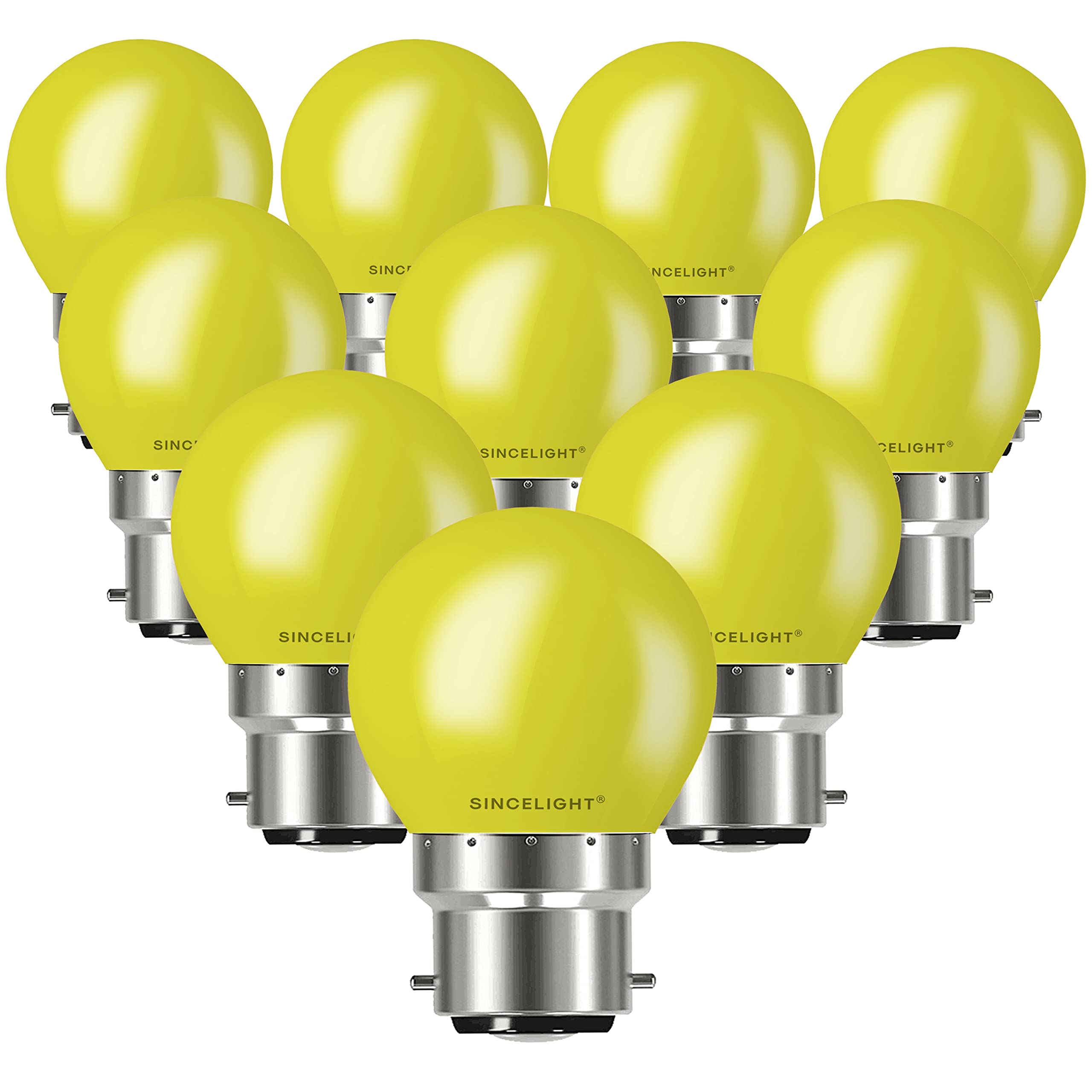 SINCELIGHT B22 LED Yellow Coloured Bulbs 1W Festive Decorative Garden Party Light,Pack of 10