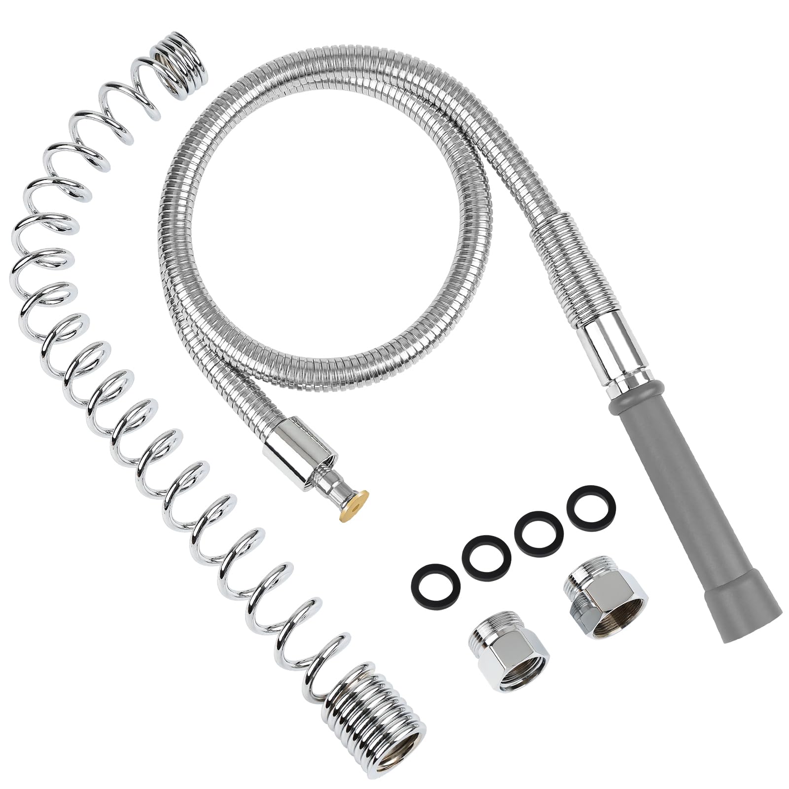 Photo 1 of 44inch Commercial Sink Hose with Grip Handle & Spring, Replacement B-0044-H Pre-Rinse Hose Stainless Steel Overhead Spring & Heat Resistant Handle for T&S Brass Faucet Restaurant Industrial Dishwasher