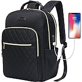 Modoker Eco-Friendly 15.6 Inch Laptop Backpack, Quilted Work Backpack for Women Bookbag Teacher Backpack with USB Charging Port, Travel Backpack Purse for Women Nurse, Black