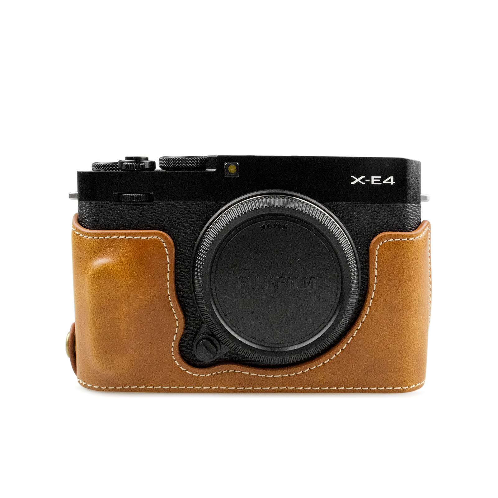 Fuji XE4 Case, MUZIRI KINOKOO Protective Case Compatible for Fujifilm X-E4/ XE4 Camera - PU Leather Half Case with Bottom Opening Semi-closed Case -Brown