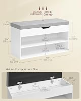 VASAGLE Shoe Bench with Cushion 3 Compartments 30x80x44 cm Cloud White Dove Grey view 5