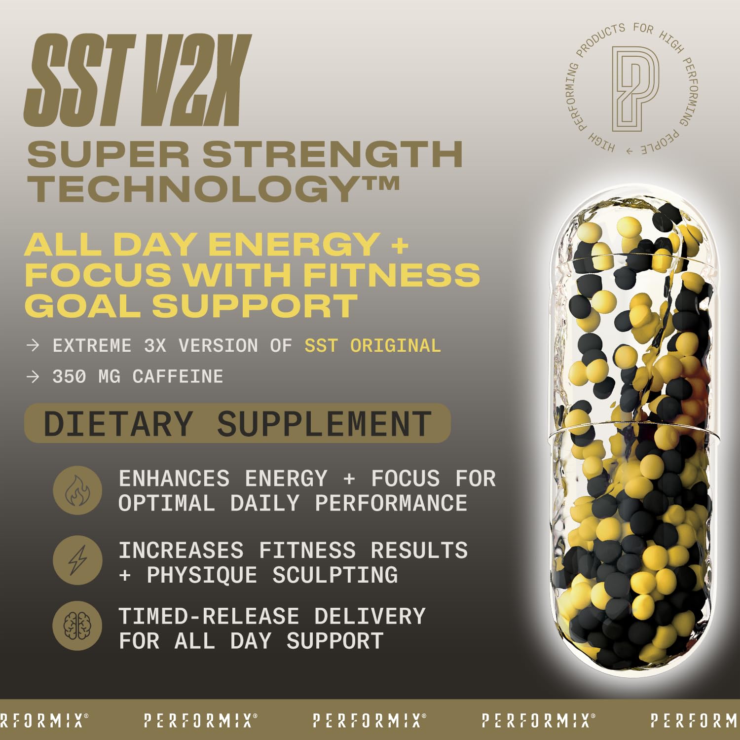 PERFORMIX - SST V3X - Pre Workout - 350 mg Caffeine - Energy Supplements - No Crash - Fitness Goals - Nootropic - Timed-Release for All Day Focus, Mood & Energy Boost - Men & Women - 120 Capsules