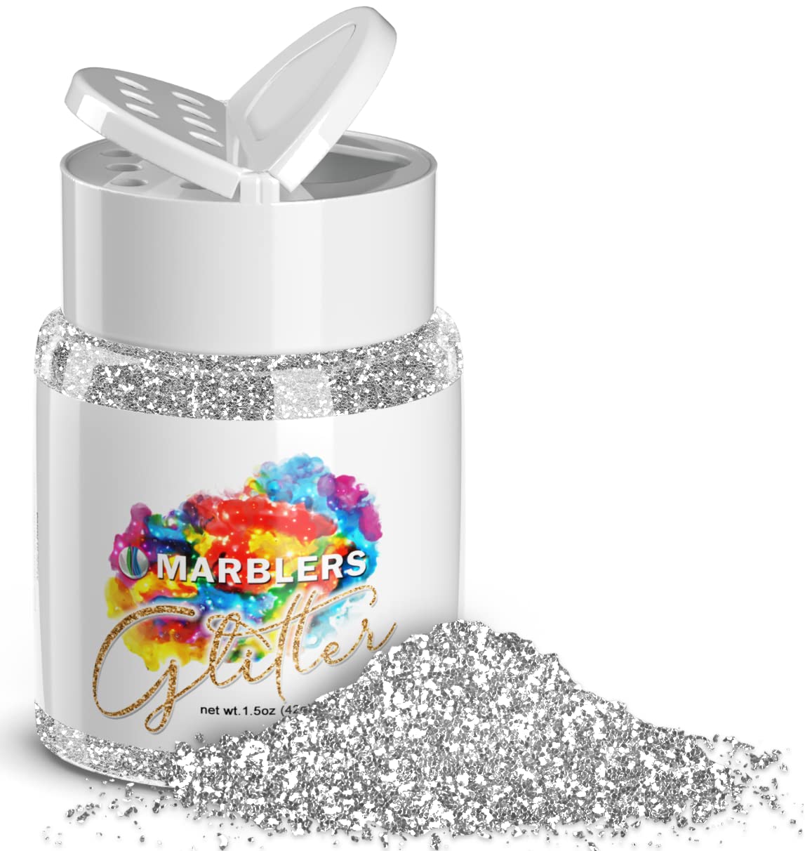MARBLERS Twinkle Glitter [Silver] 1.5oz (42g) | Fine | Non-Toxic, Vegan, Cruelty-Free | Face, Body, Eyeshadow, Hair, Festival, Party Makeup | Nail Art, Polish | Resin, Tumbler, Slime, Craft — image 1