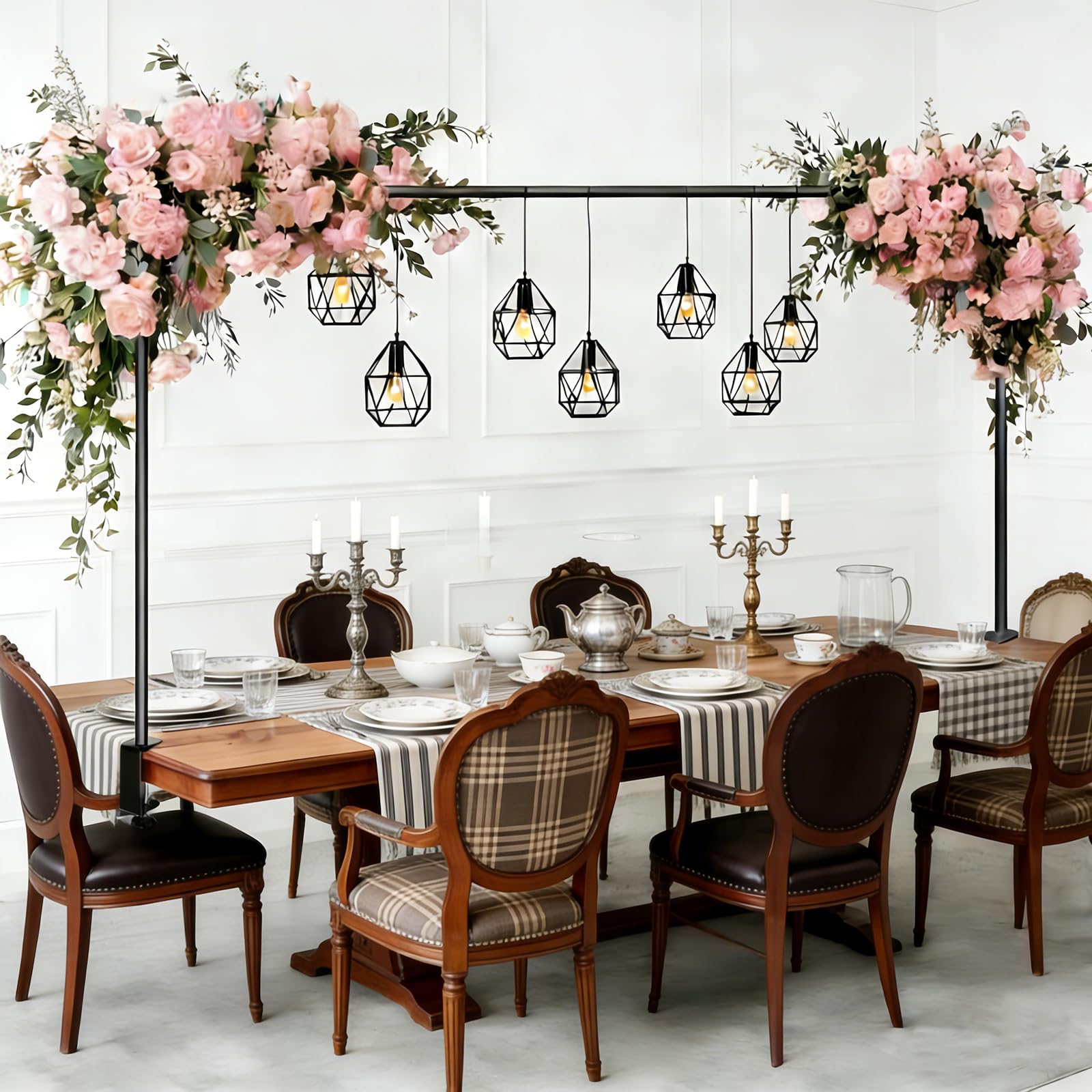 Over The Table Rod Stand with Clamps, Adjustable Balloon Arch Kit, 42-142cm Tall, 62-312cm Length Table Arch Banner Stand Hanging for Wedding, Birthday Party, Graduation, Christmas