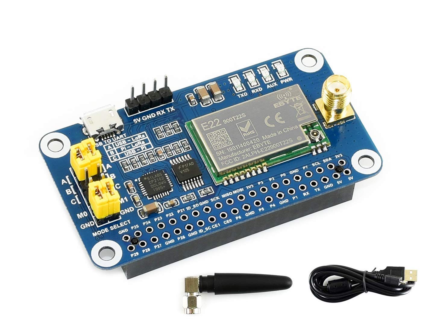 SX1262 868M LoRa HAT Board for Raspberry Pi/Arduino/STM32,Spread Spectrum Modulation Covers 868MHz Frequency Band Support Data Transmission up to 5km via Serial Port