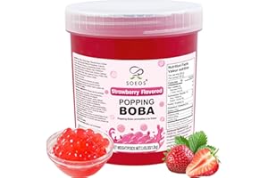 Soeos Strawberry Popping Boba, 1.2kg (2.6 lb), Bursting Strawberry Juice Balls for Bubble Tea, Desserts, and Drinks