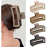 5 Inch Extra Large Claw Clips for Thick Hair and Long Hair, 4 Pack XL Jumbo Matte Rectangle Hair Clips, Oversized Non-Slip Strong Hold Jaw Clips for Women, Big Hair Accessories in Brown Tones