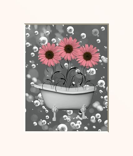Fits 11x14 Frame Sunflower Bubbles Pink Wall Art For Bathroom 8x10 With 11x14 White Mat Littlepiecreations