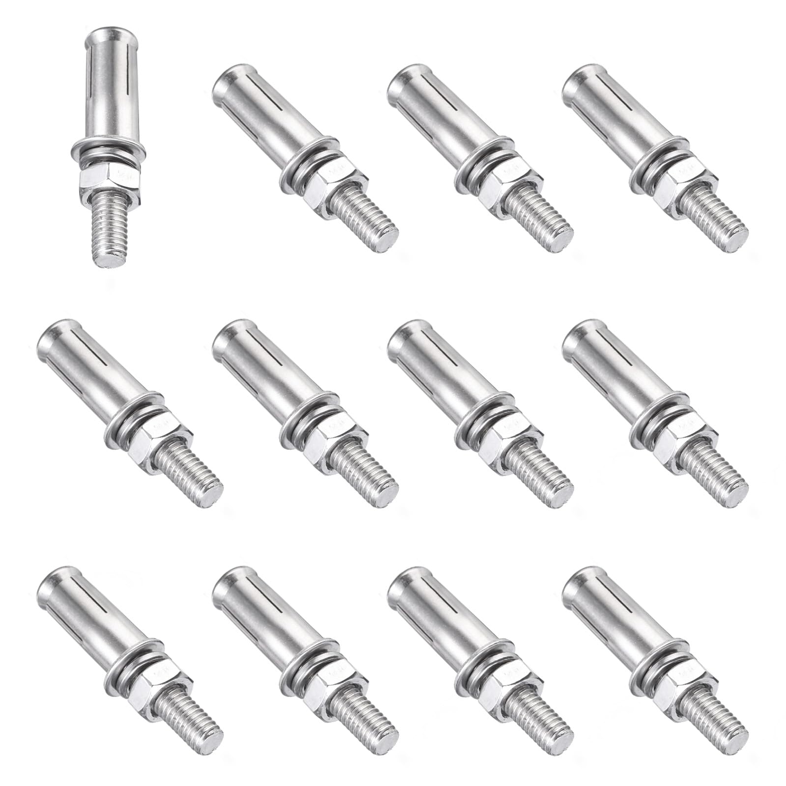 PATIKIL M8 x 50mm Expansion Bolts, 12Pcs 304 Stainless Steel Expansion Screw Bolts Sleeve Anchoring Fastener for Wall Concrete Brick Wall Drywall Air Conditioner, Silver