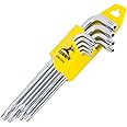 R'DEER 9 Piece Long Arm Torx Hex Key Set Industrial Level Anti Tamper Proof Star Allen Wrench Kit L-wrench Hand Tool (Sizes T10-T50)