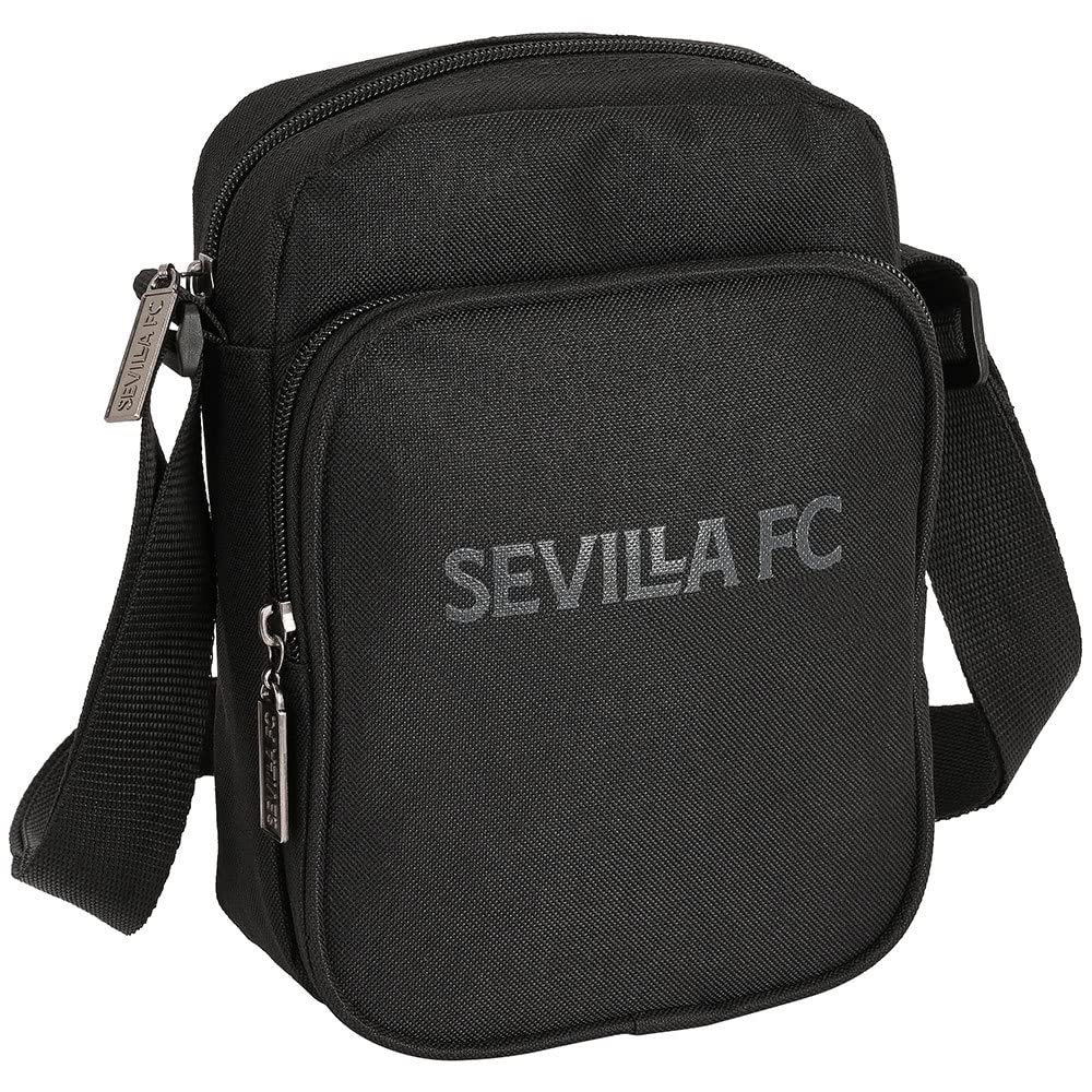 SAFTA Unisex Kid's Outdoor Crossbody, 160x60x220 Mm Sevilla FC Teen Shoulder Bag with Exterior Pocket 160x60x220mm, Black, Estándar