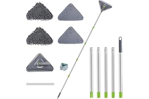 ROKOXIN 85" Wall Cleaner Mop with Long Handle & Extension Pole – Multi-Purpose Baseboard, Ceiling, Window & Floor Cleaning Tool with 4 Replacement Mop Pads (Green)