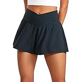 CRZ YOGA Crossover Butterfly Athletic Shorts for Women 2 in 1 Flowy High Waisted for Tennis Running Workout with Pockets