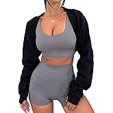 Remidoo Women's Bolero Shrug Sweatshirt Open Front Long Sleeve Crop Top With Thumb Hole