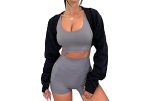 Remidoo Women's Bolero Shrug Sweatshirt Open Front Long Sleeve Crop Top With Thumb Hole