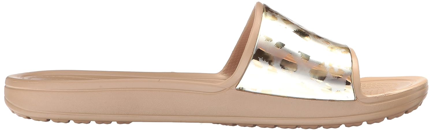 crocs women s sloane graphic metallic slide