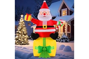 Bosvell 6 FT Tall Christmas Inflatables Outdoor Decorations, Blow Up Sitting Gift Pack Santa Claus with Built-in LEDs for Christmas Indoor Outdoor Yard Lawn Garden Decorations