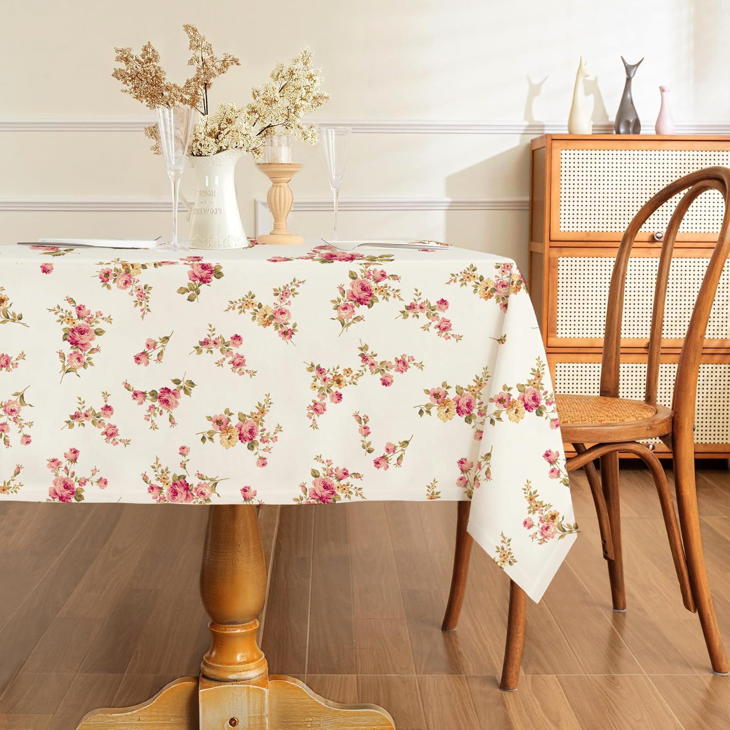 AIBIIN Rectangle Floral Tablecloth Spill-Proof and Wipe-Clean Polyester Fabric Table Cover for Dining, Kitchen, Party, Wedding 152x213cm