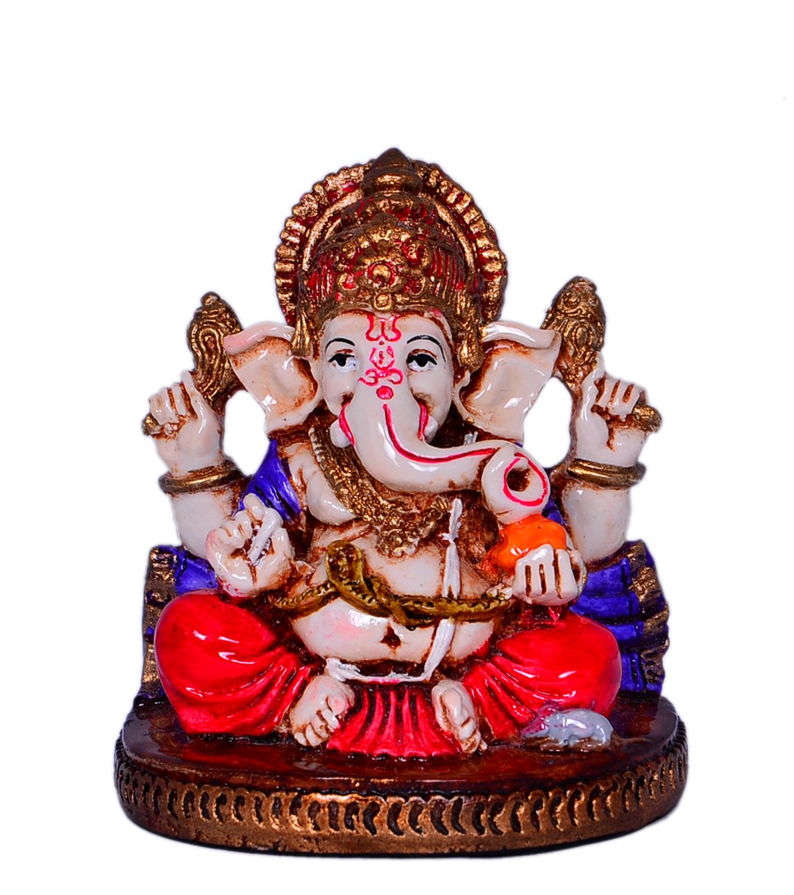 Purpledip Polyresin Idol Lord Ganesha: Colourful Statue for Home Temple (10426)