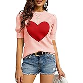 Zbyclub Womens Puff Short Sleeve Sweaters Pullover Shirt Tops Crew Neck Lightweight Knit Sweater Blouses