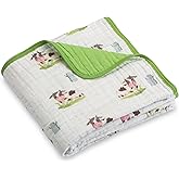 LollyBanks Muslin Baby Blanket 100% Organic Cotton, Muslin Quilt Lightweight, 6 Layers Baby Blankets 47"x 47", Toddler Blanket for Boy and Girl, Nursery Receiving Blankets (Cows Print)