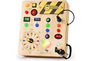OAKJAR Busy Board With Led Light, Montessori Toys For 1-3 Years Old Boys Girls Wooden Toddler Toys Birthday Gift Educational Toys For 1+ Year Old, Toddler Travel Toys Sensory Toys For Kids With Autism
