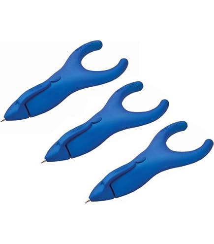 PenAgain Ergosof Stylos Ergonomiques - Lot De 4 Bleus Avec Recharges - Encre Noire - Confort Écriture