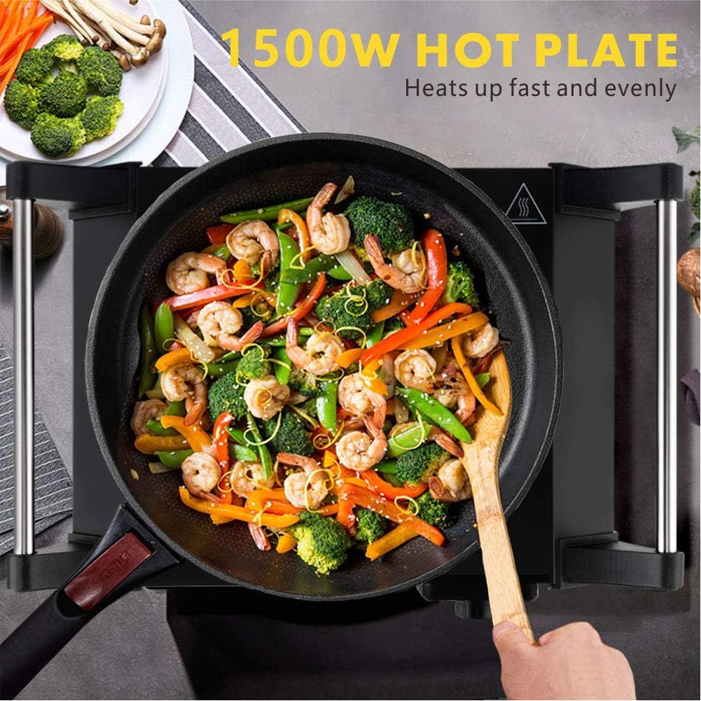 Techwood Hot Plate Portable Electric Stove 1500W Countertop Single Burner with Adjustable Temperature & Stay Cool Handles, 7.5” Cooktop for Dorm Office/Home/Camp, Compatible for All Cookwares: Kitchen & Dining