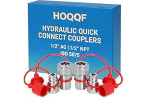 Hoqqf 2Sets 1/2'' Ag Hydraulic Quick Connect Couplers with Dust Caps, ISO 5675 Pioneer Poppet Style, 1/2" NPT Thread