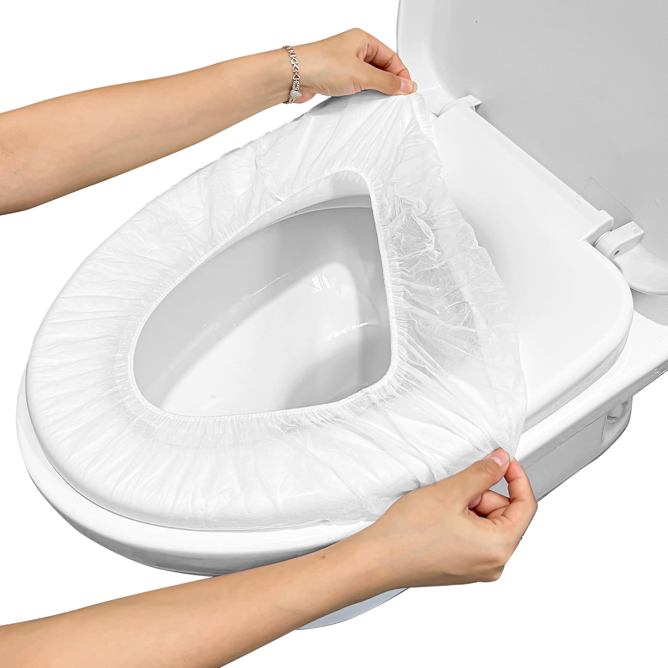 Photo 1 of 20PCS Plastic Toilet Seat Cover Cushion Protector Mat Large Pack, White Disposable Non-Woven Portable Little Individual Single Package for Adult Home Travel Children Training Environmental Protection