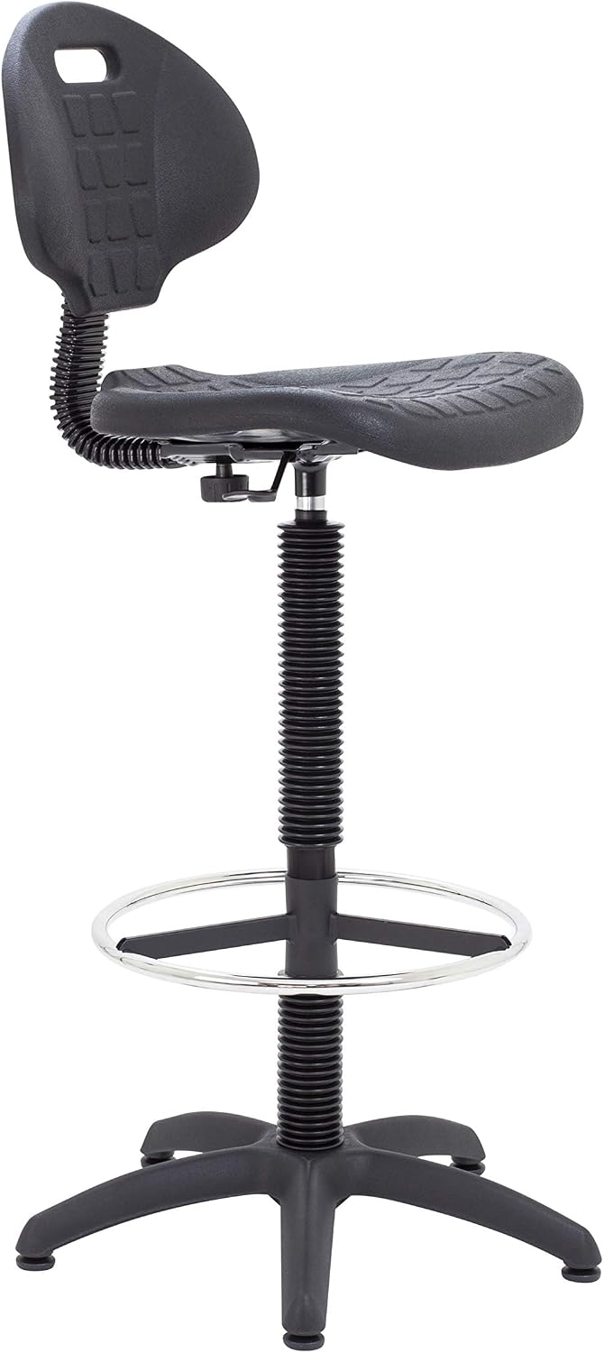 Office Hippo Laboratory Factory Chair with High Rise Static Draughtsman Extension Kit, Polyurethane, Black