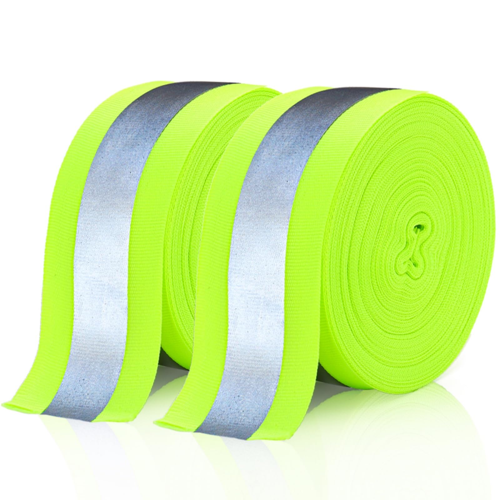 Photo 1 of Tlence 2 Rolls 2" x 66ft Reflective Ribbon, High Visibility Reflective Tape Strip, Sew On Safety Fabric Material, Silver Florescent Warning Strip Webbing for Walking Cycling Clothes Backpacks at Night