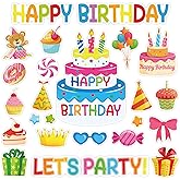 FYSUIMU 25Pcs Happy Birthday Cruise Door Magnets Decorations Colorful Birthday Cake Balloon Magnetic Stickers for Cabin Ship Refrigerator Car Carnival Party Supplies