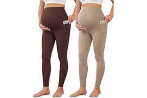 VALANDY Creamlush 2 Pack Women's Maternity Leggings with Pockets Over The Belly,Soft Comfy Active Yoga Lounge Pregnancy Pants