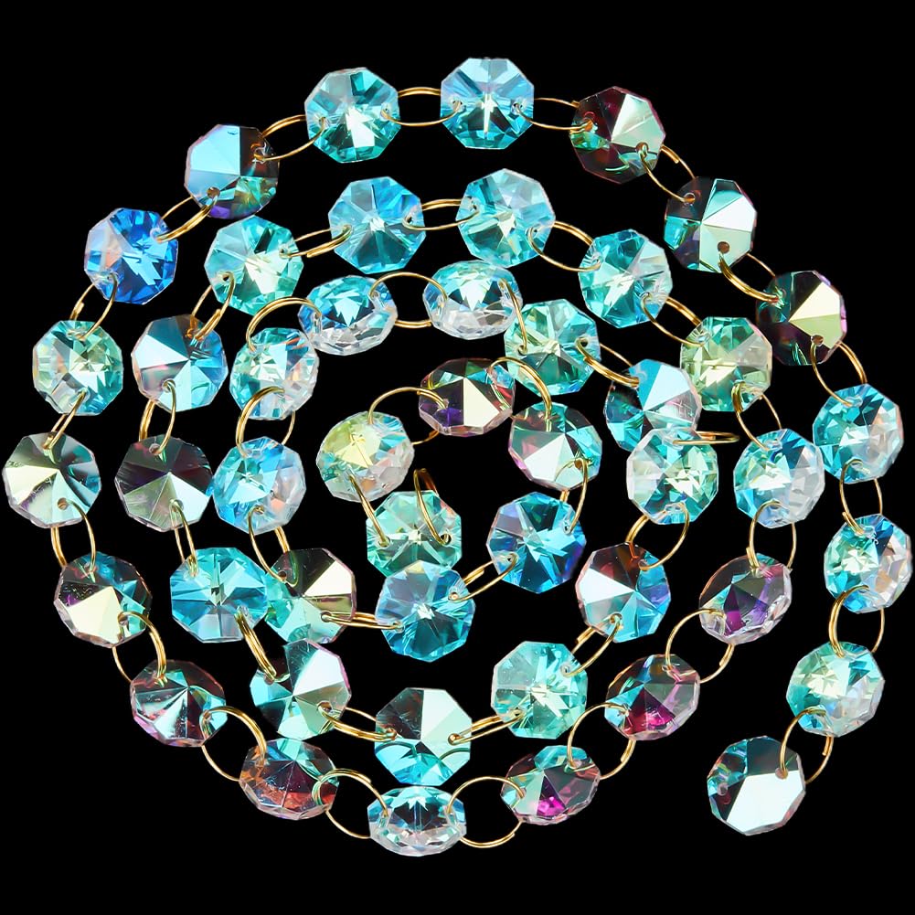 SOFPLATE 1 Box 6.56 Feet Glass Crystal Hanging Beads 14mm Octagon Chandelier Crystals Prisms AB Color Crystal Garland Strands Beaded Chain Strings Ornaments for Christmas Wedding Party Decorations