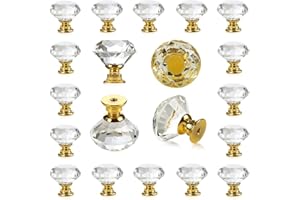 DEELF OUTLET 25 pcs Gold Glass Cabinet Knobs Crystal Drawer Pulls Clear 30 mm Diamond for Kitchen, Bathroom Cabinet, Dresser and Cupboard by DeElf