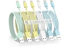 SISXSO [Apple MFi Certified] 6Pack(3/3/6/6/6/10FT) iPhone Charger Fast Charging Long Lightning Cable iPhone Charger Cord Compatible iPhone14/13/12/11Pro Max/XS MAX/XR/XS/X/8/7Plus iPad AirPods-Multicolor