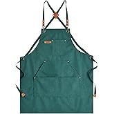 Aoomzoon Canvas Aprons for Men Chef Apron, Work Apron with Large Pockets - 16oz Heavy Duty Cross Back, BBQ, Cooking