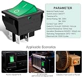 Heschen Rocker Switch ON-OFF DPST 4 Terminals Green Light 16A 250VAC 2Pack view 6