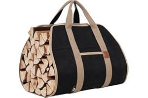 GoCampDirect Firewood Carriers with Handles - 39×18Inch Log Carrier | Package Waxed Canvas Firewood Bag Carrier | Water Resistant Firewood Tote Wood Carrying Bag for Camping Indoor - Black
